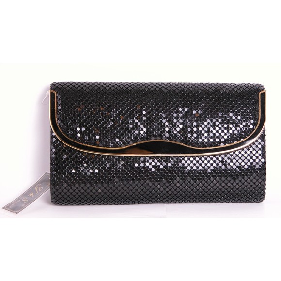 Another Y & S Original Clutch Shoulder Purse VTG Black Metallic Chain Strap New - Picture 2 of 9